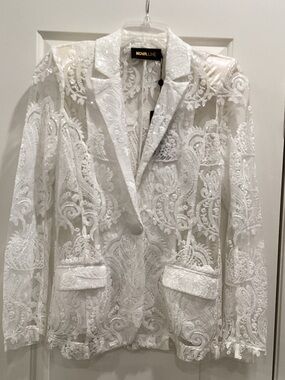 Fashion Nova White Lace Blazer Jacket